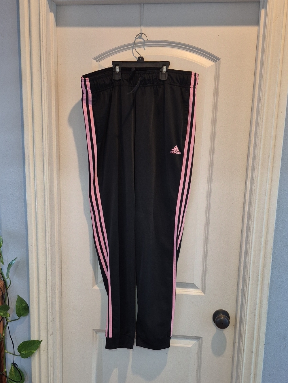 adidas Black Sweatpants with Pink Side Stripes